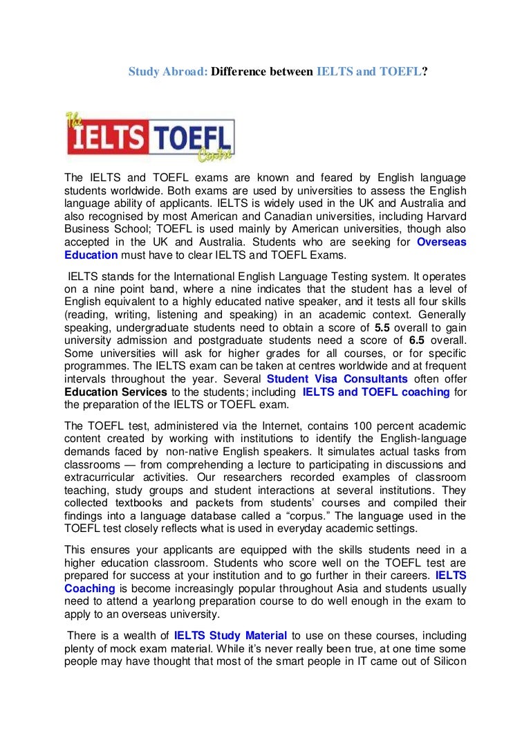 Cal é a diferencia entre os exames IELTS e TOEFL Cal é a diferencia entre os exames IELTS e TOEFL